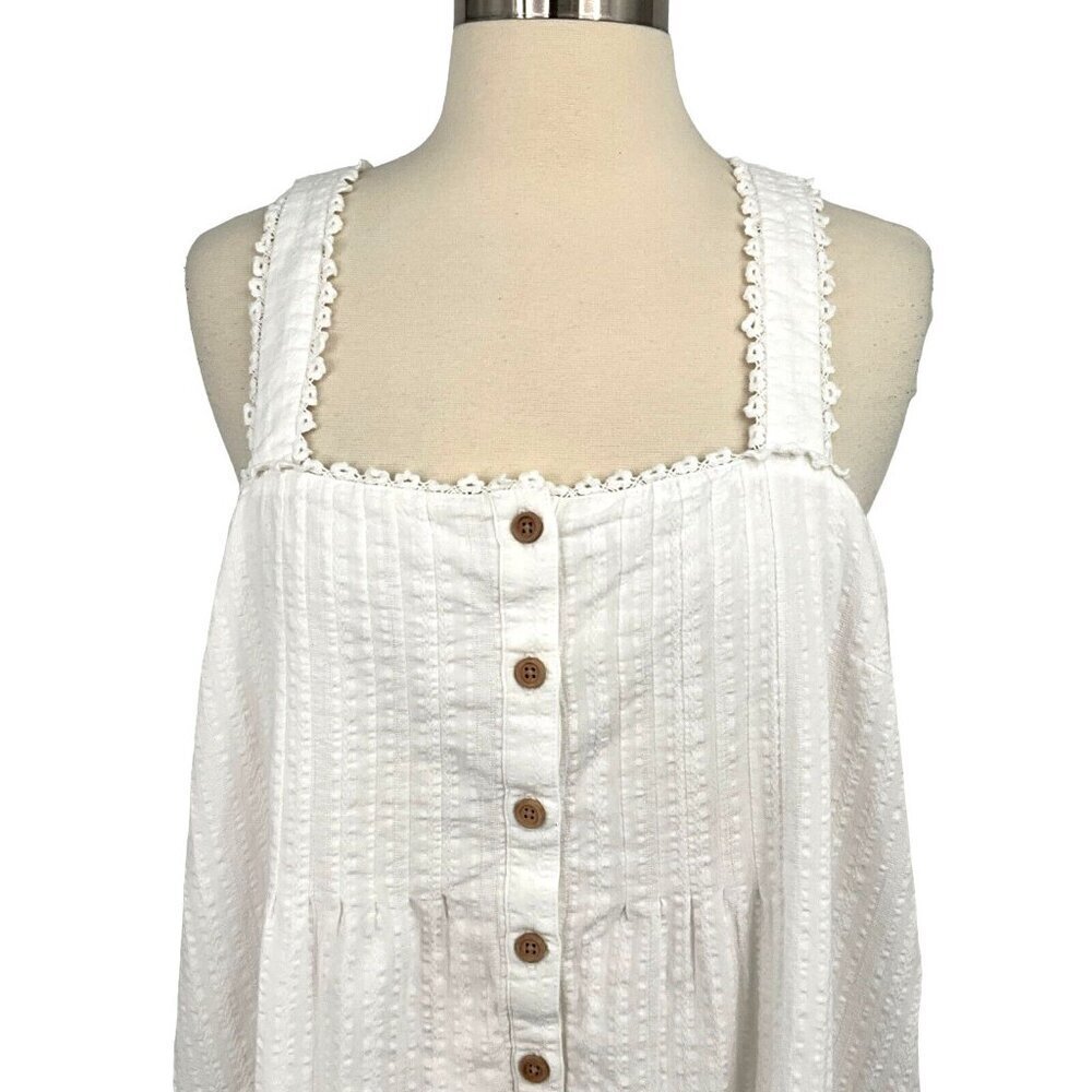 Show Me Your Mumu Size M Cherish Tank Top White Button Ruffle 100% Cotton - Picture 4 of 12